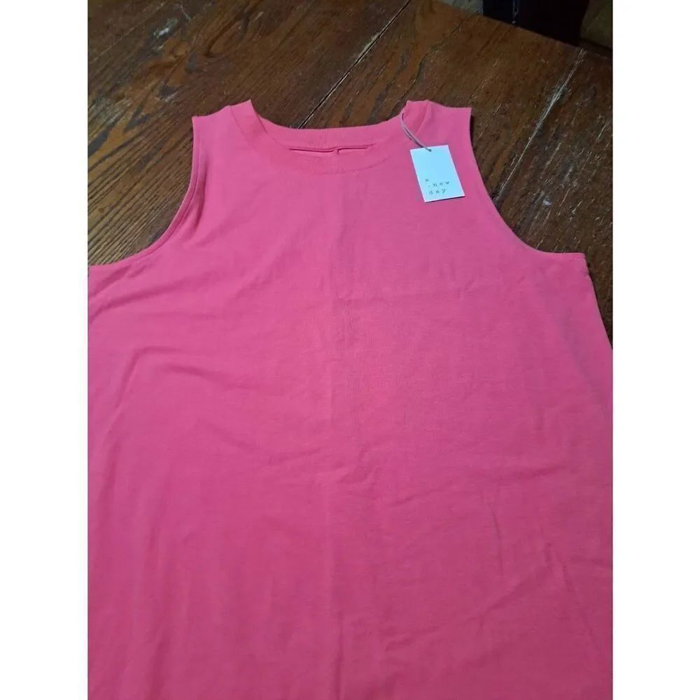 New XL A New Day Pink Sleeveless Round Neck Tshirt Dress Midi Summer Spring NWT